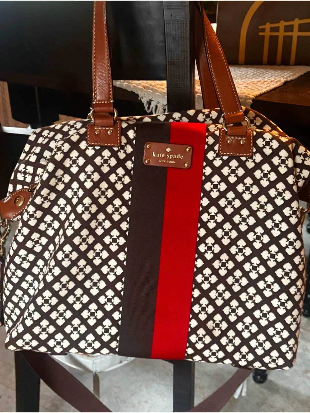 Kate Spade New York Spade Print Weekender Travel Tote Overnight Bag Crossbody